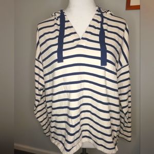 Gap 100% Cotton Cropped Oversized Hooded Nautical Stripe Top, size L
